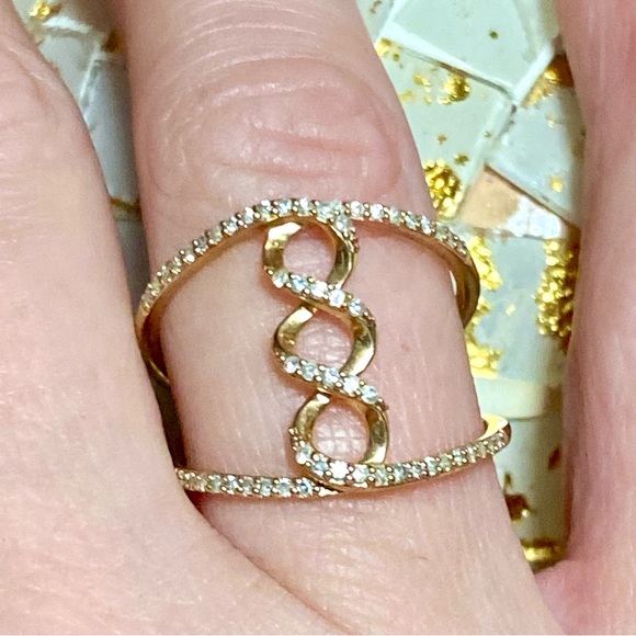 10k Yellow Gold 0.50 Carat Diamond Infinity Twist Double Row Open Band Ring - Picture 3 of 14